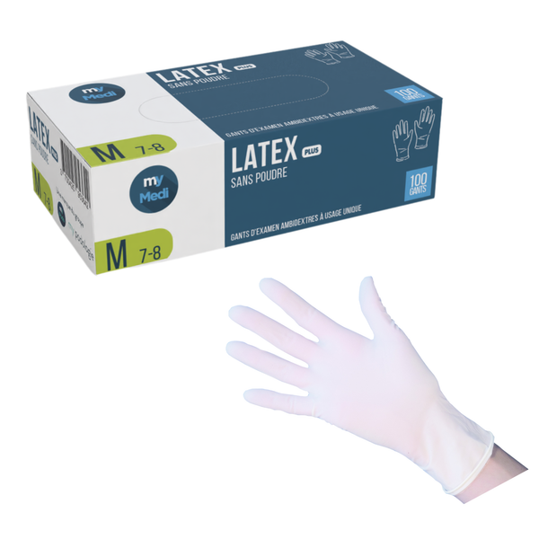 Gants d'examen - Latex - Sans poudre - Ambidextres - Boite de 100 - My Médical