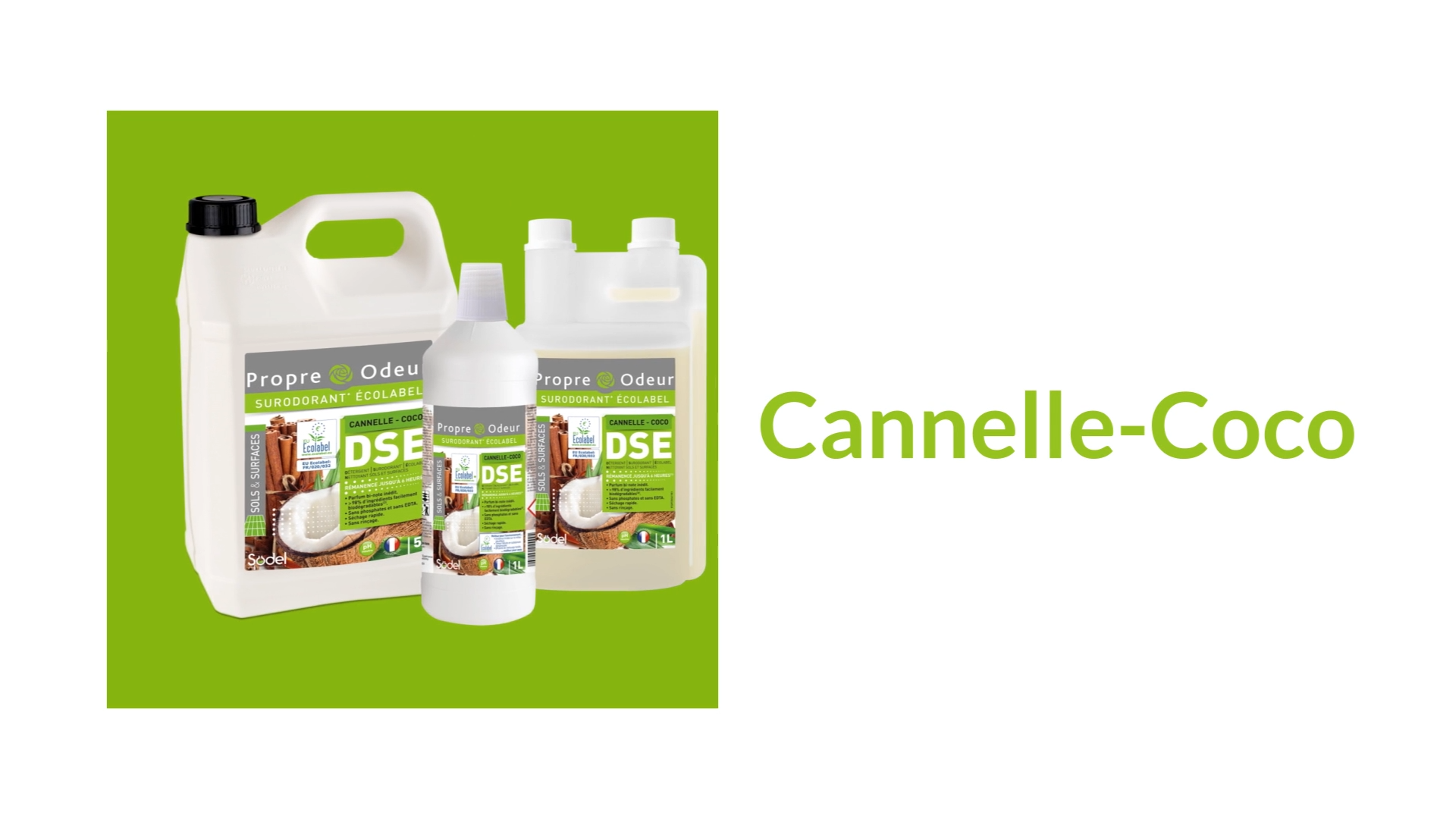 Charger la vidéo : DSE - Détergent Surodorant Ecolabel - 3 parfums - 1L ou 5L - Sodel