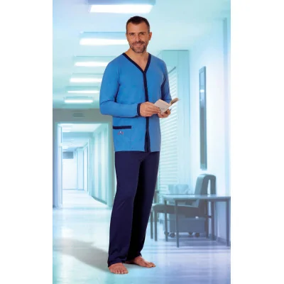 Pyjama Long Bouton Devant Taille 2 Bleu Marine