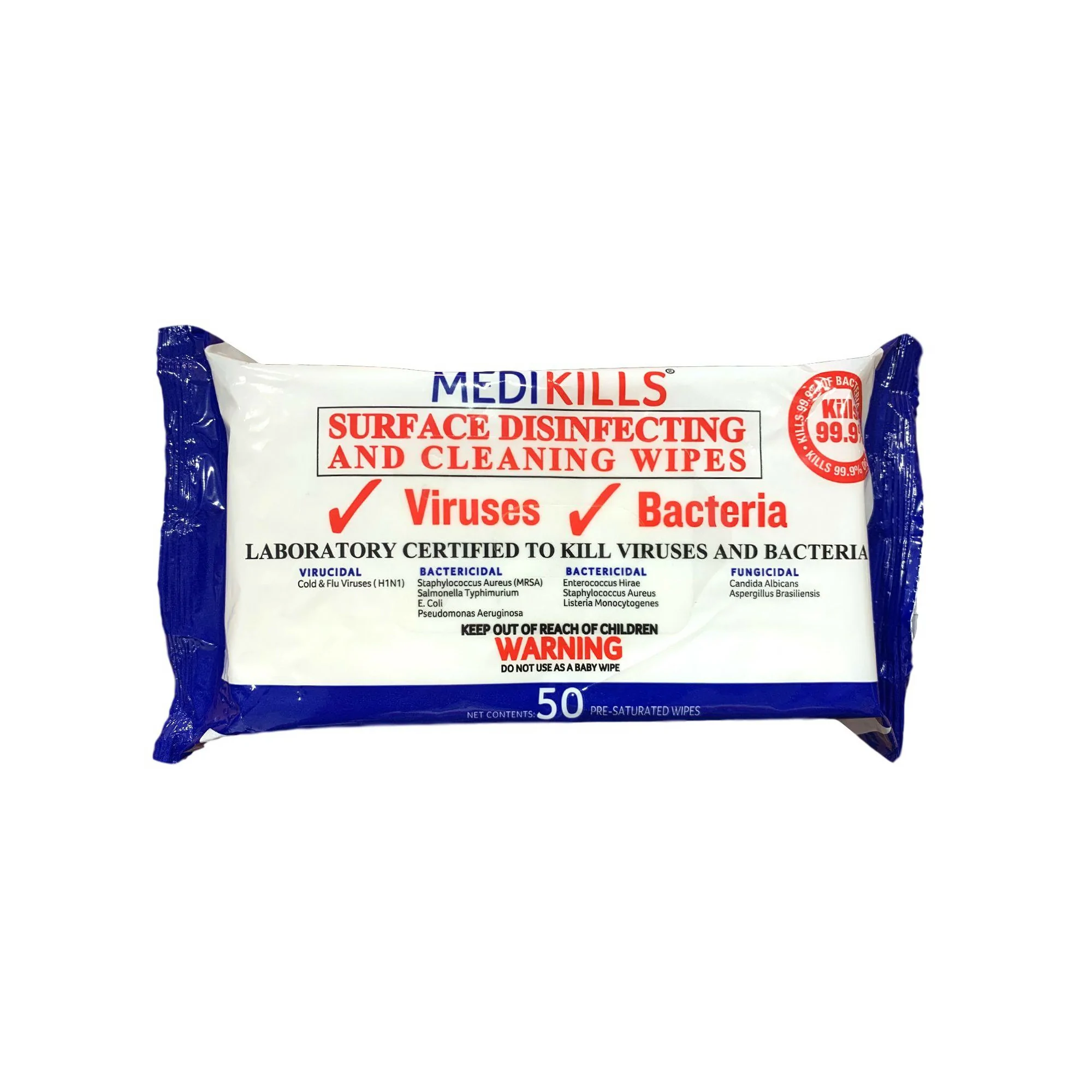 Lingettes virucides - Sachet de 50 lingettes - Medikills