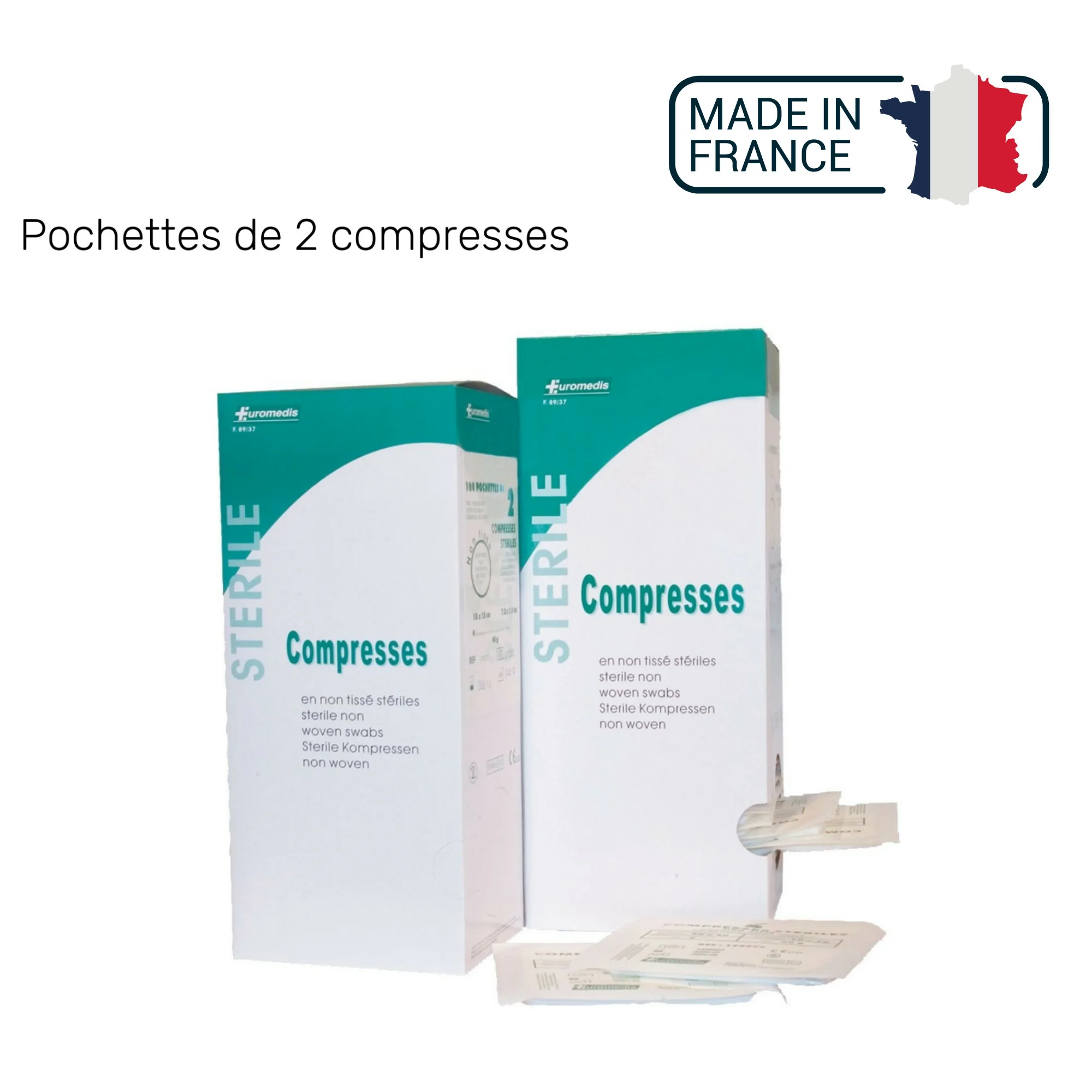 Compresse Non-tissée Stérile - 40g/m2 - Pochette de 2 compresses - Euromédis