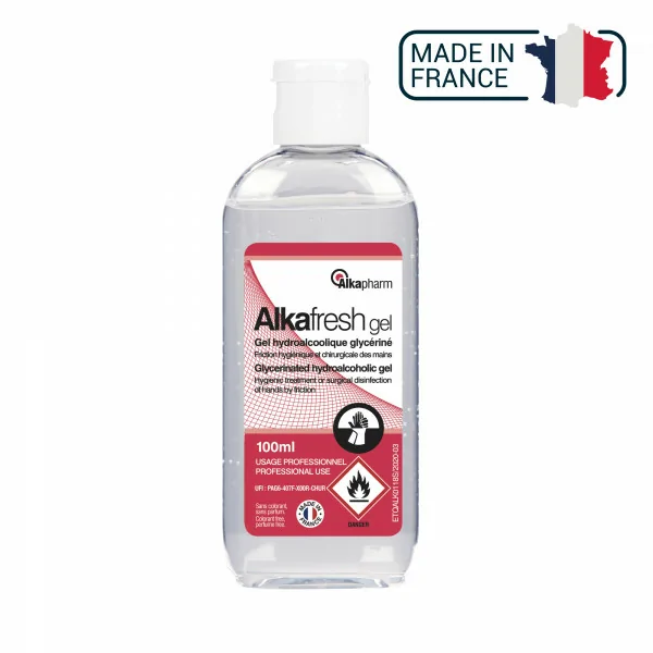 Alkafresh - Gel hydroalcoolique glycériné pour la désinfection des mains - Flacon pocket - 100 mL - Alkapharm