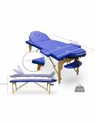 Table de massage pliante en bois 186 x 66 cm avec dossier inclinable - 6 coloris