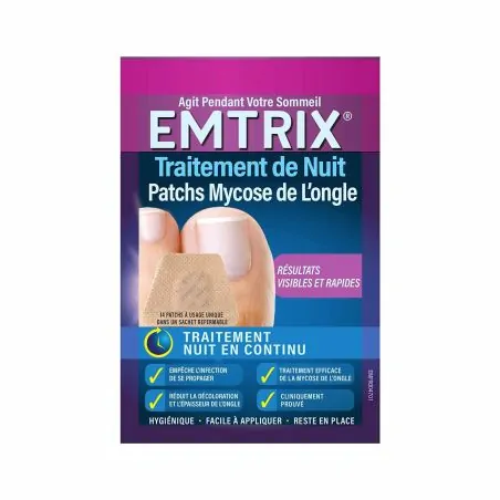 Emtrix - Traitement Mycose de l'ongle - 14 Patchs de Nuit