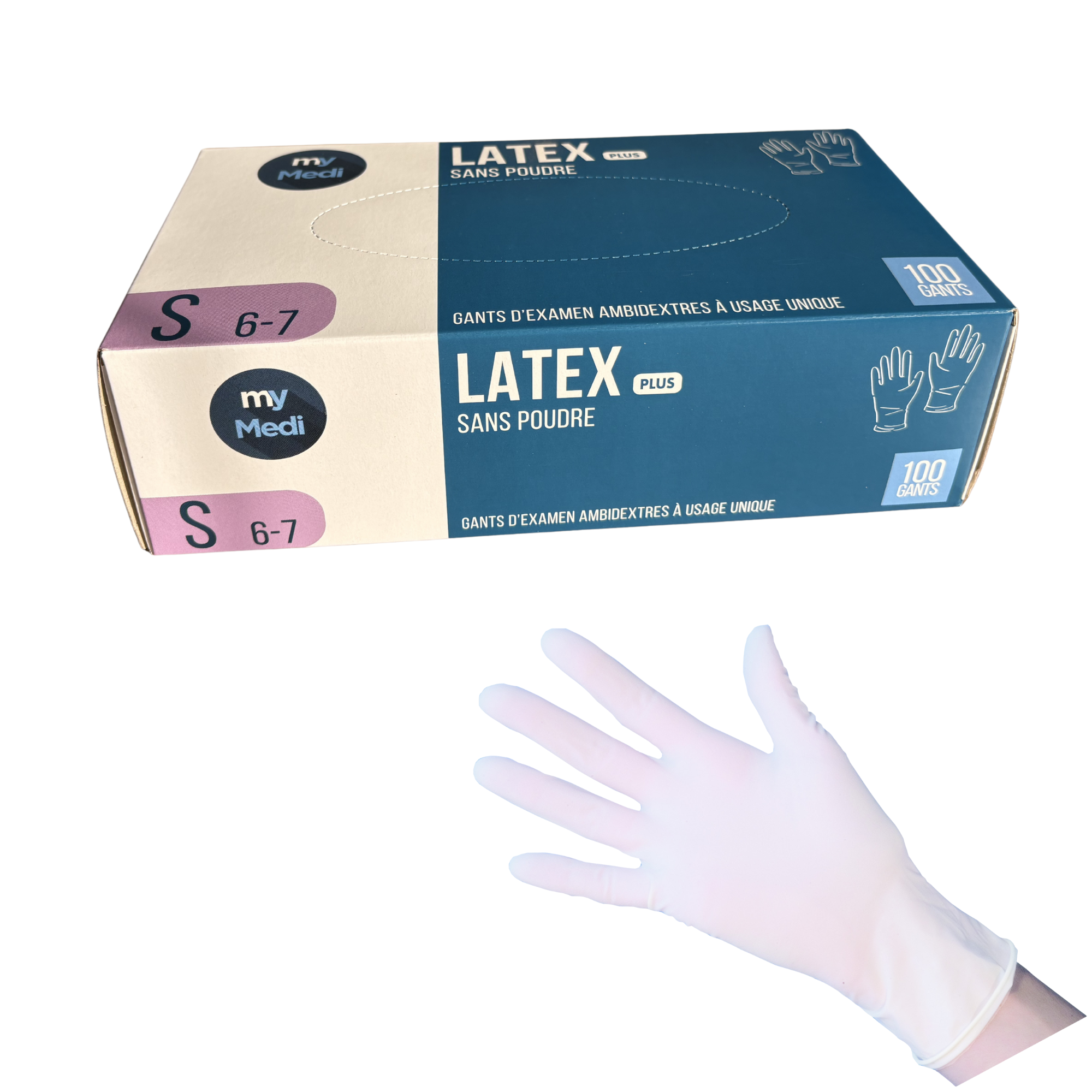 Gants d'examen - Latex - Sans poudre - Ambidextres - Boite de 100 - My Médical