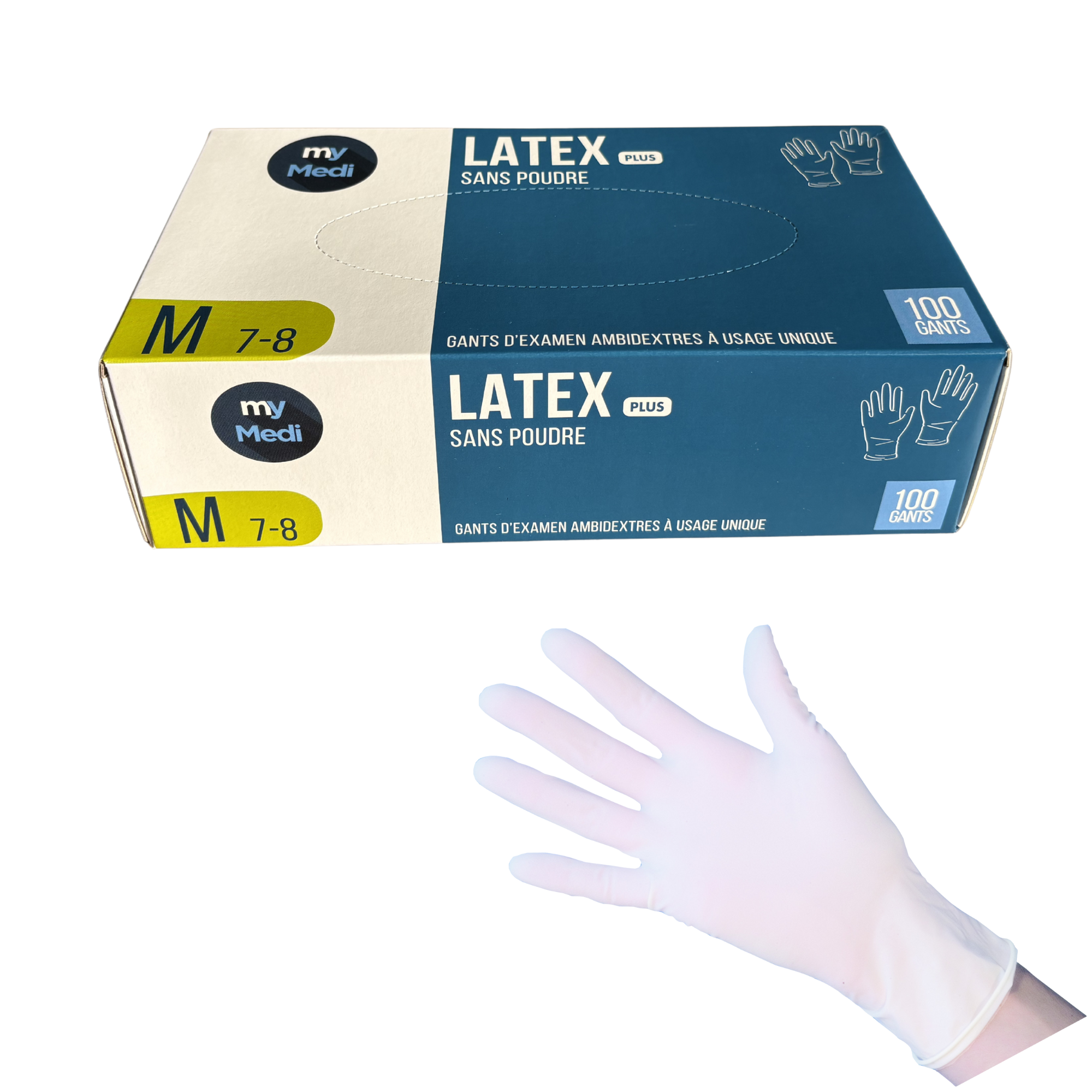 Gants d'examen - Latex - Sans poudre - Ambidextres - Boite de 100 - My Médical