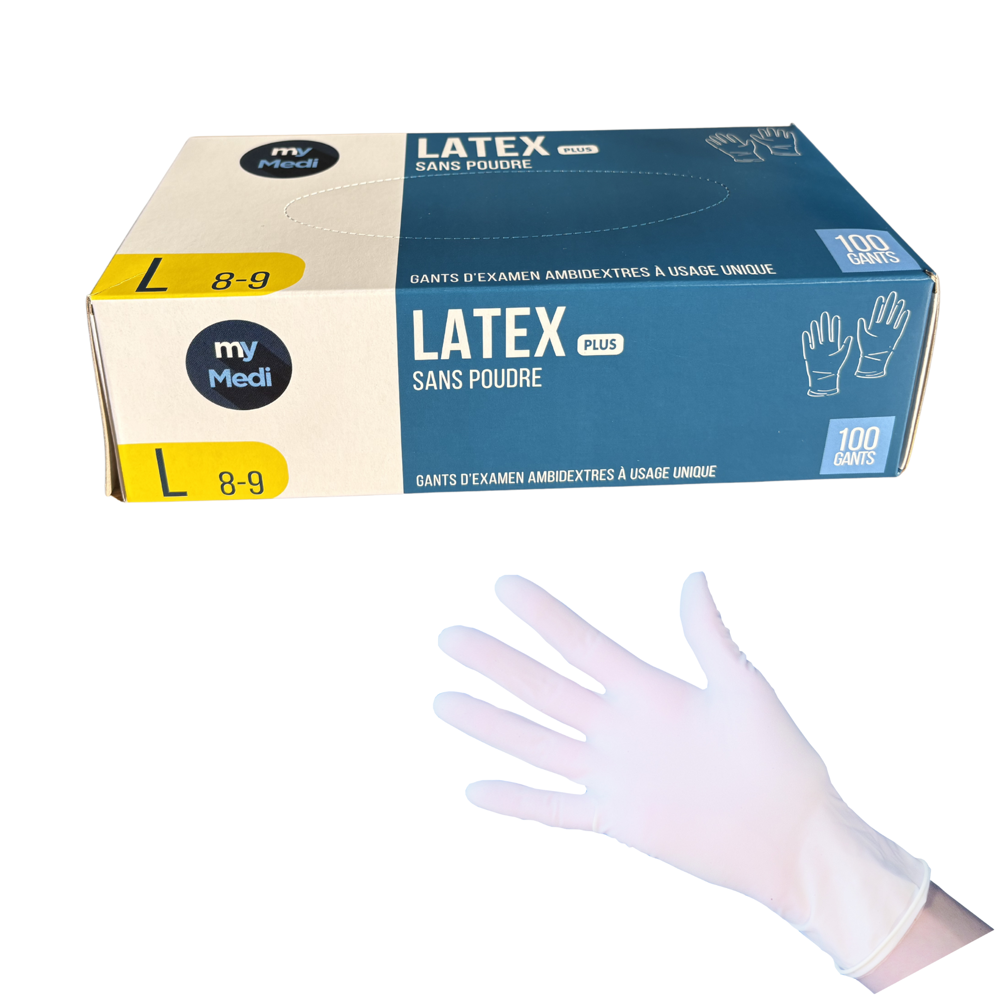 Gants d'examen - Latex - Sans poudre - Ambidextres - Boite de 100 - My Médical