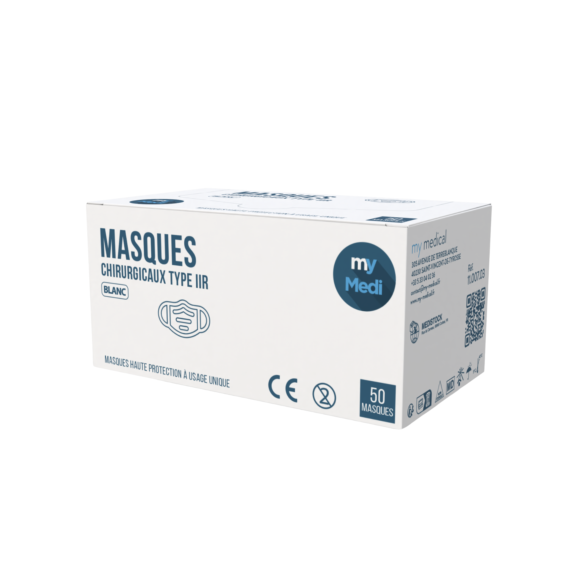 50 2-ply surgical masks - Several colors available