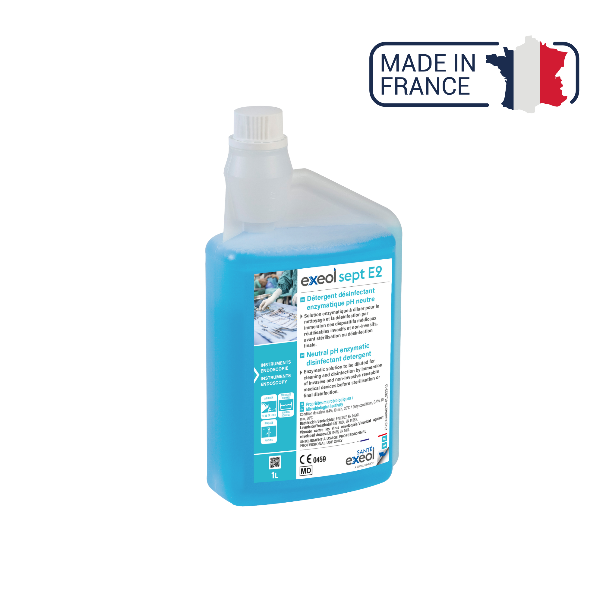 Détergent désinfectant enzymatique pH neutre - Exeol Sept E2- Sodel