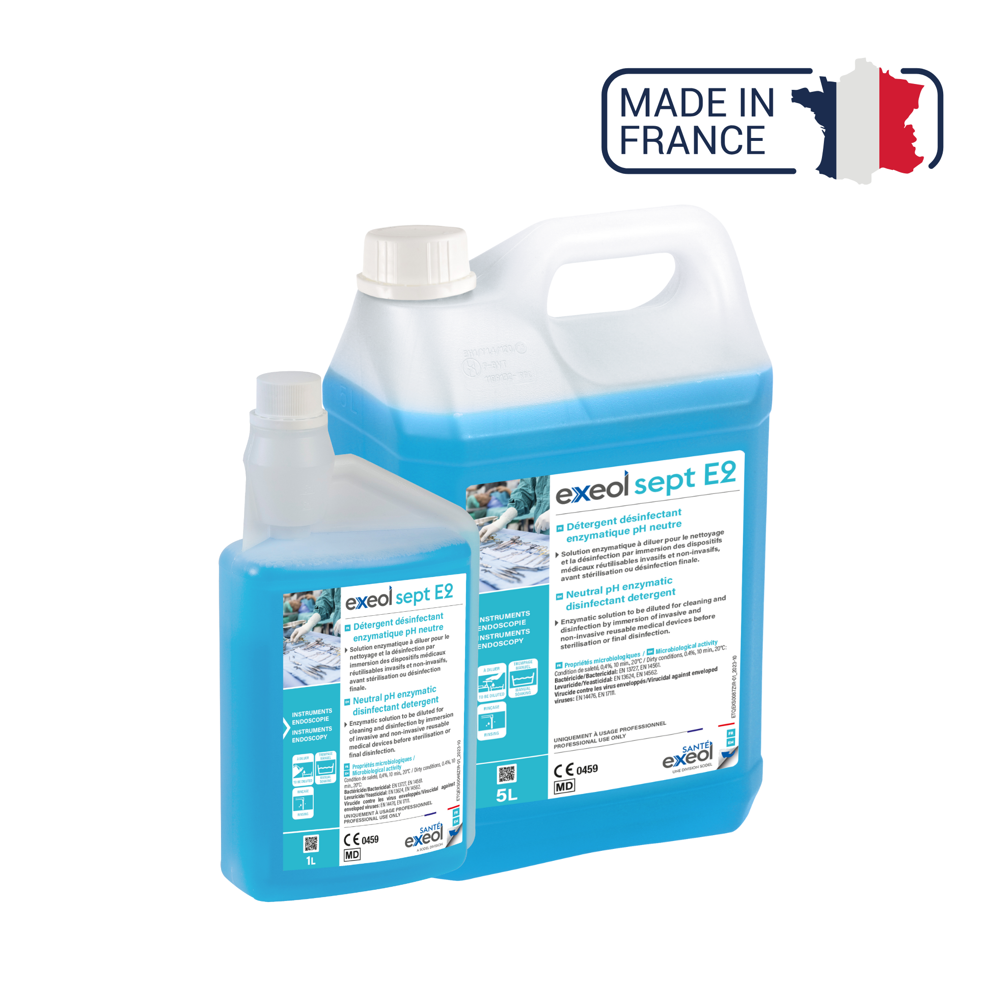 Détergent désinfectant enzymatique pH neutre - Exeol Sept E2- Sodel