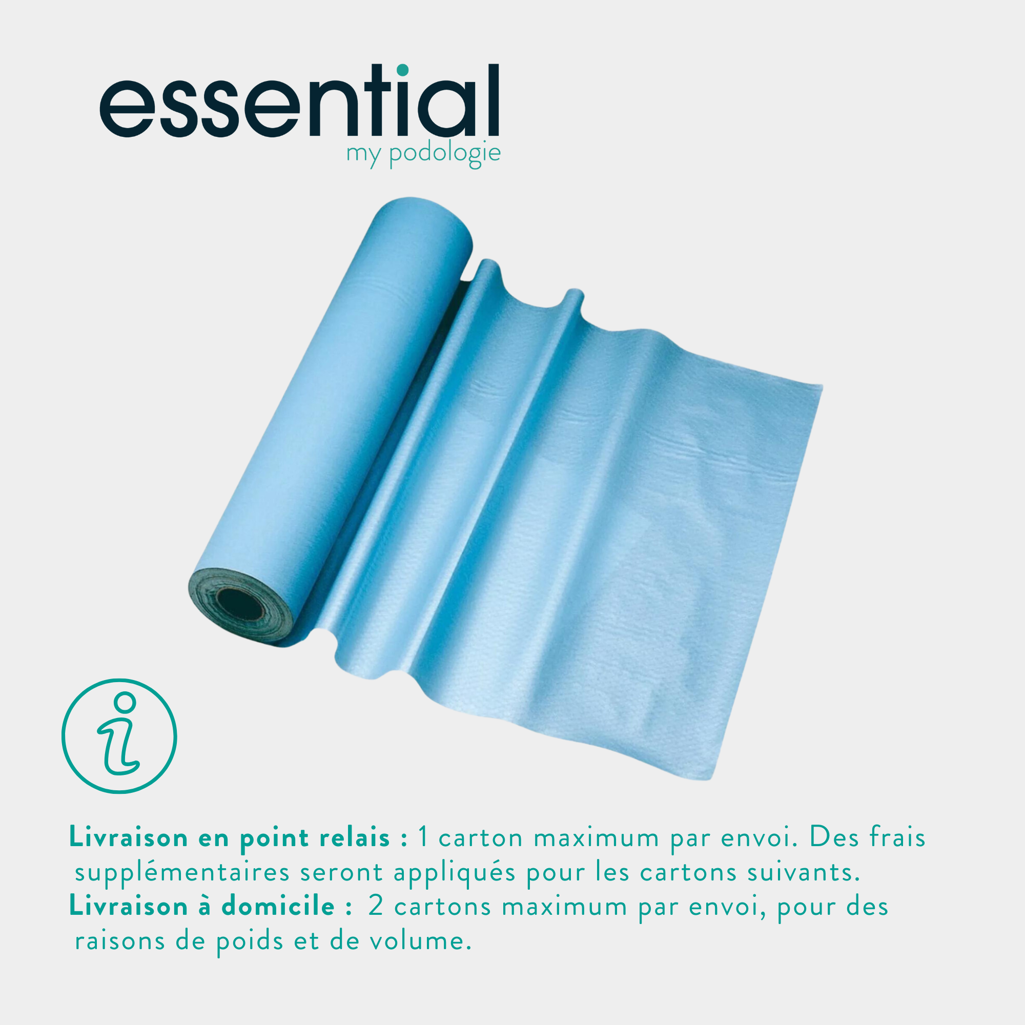 6 rouleaux Draps d'examen plastifié bleus gaufrés - 180 formats - 50 x 38 cm