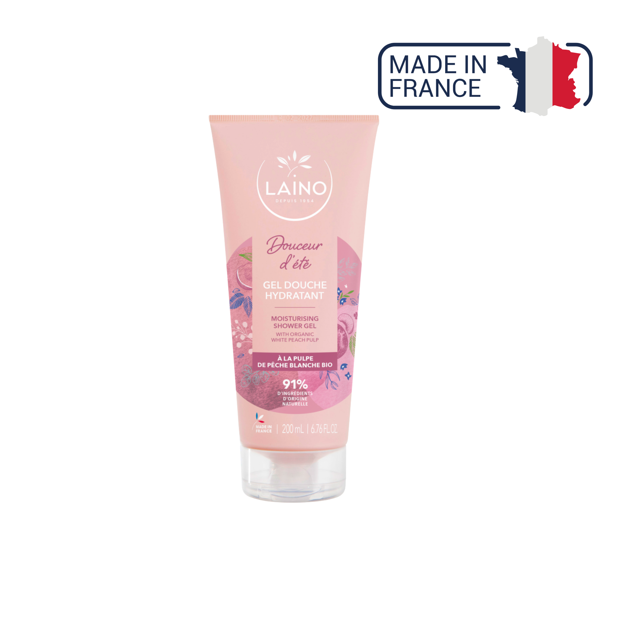 Gel Douche Hydratant - Pulpe Pêche Blanche Bio - 200ml - Laino