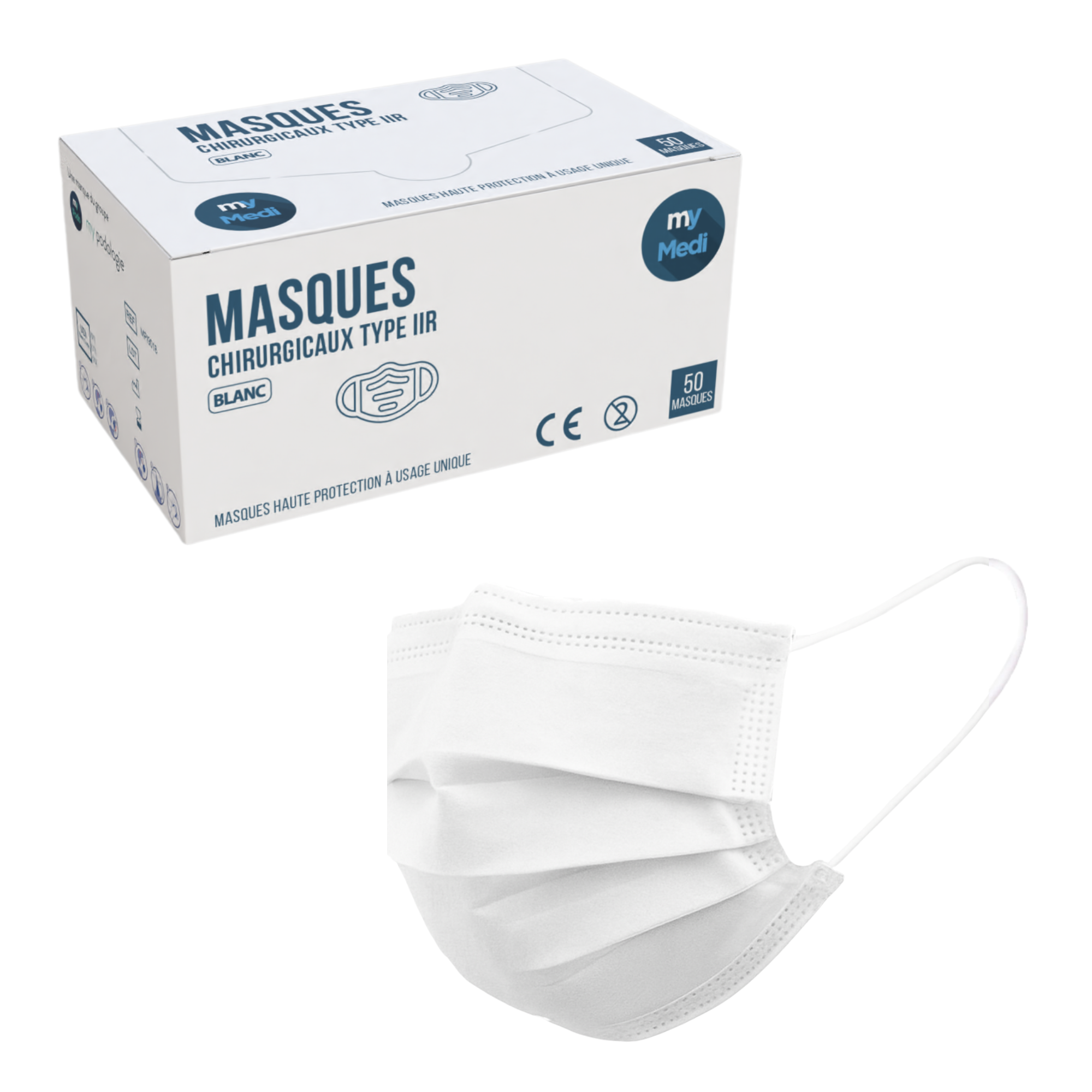 50 2-ply surgical masks - Several colors available
