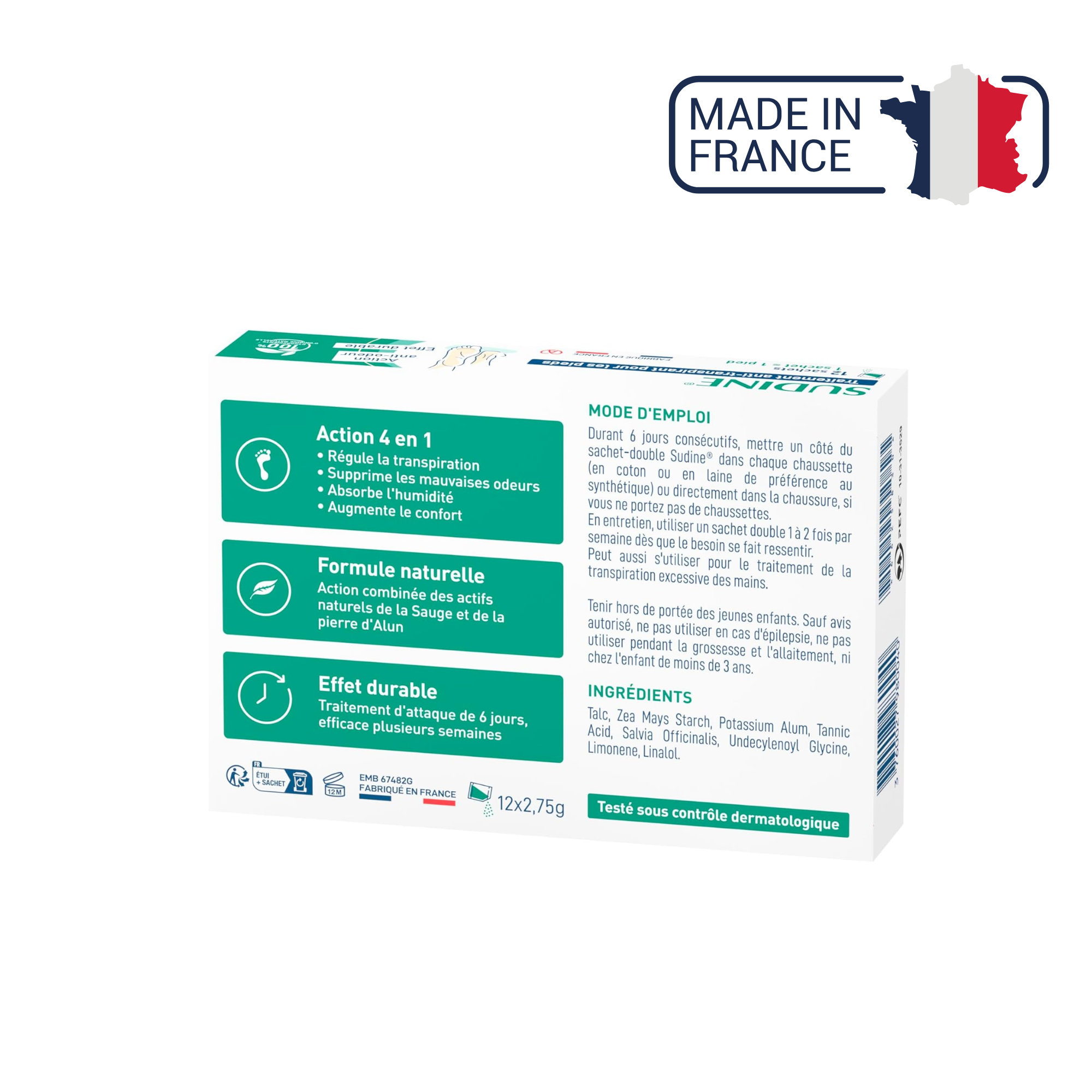 Sudine - Poudre traitement anti-transpirant pour les pieds