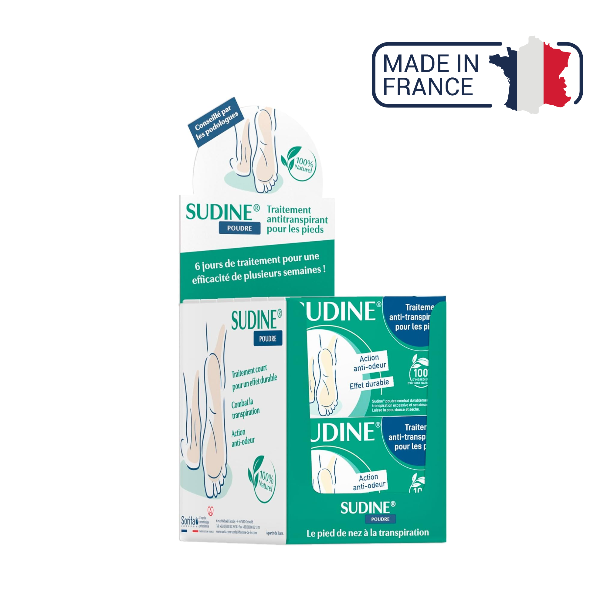 Sudine - Poudre traitement anti-transpirant pour les pieds