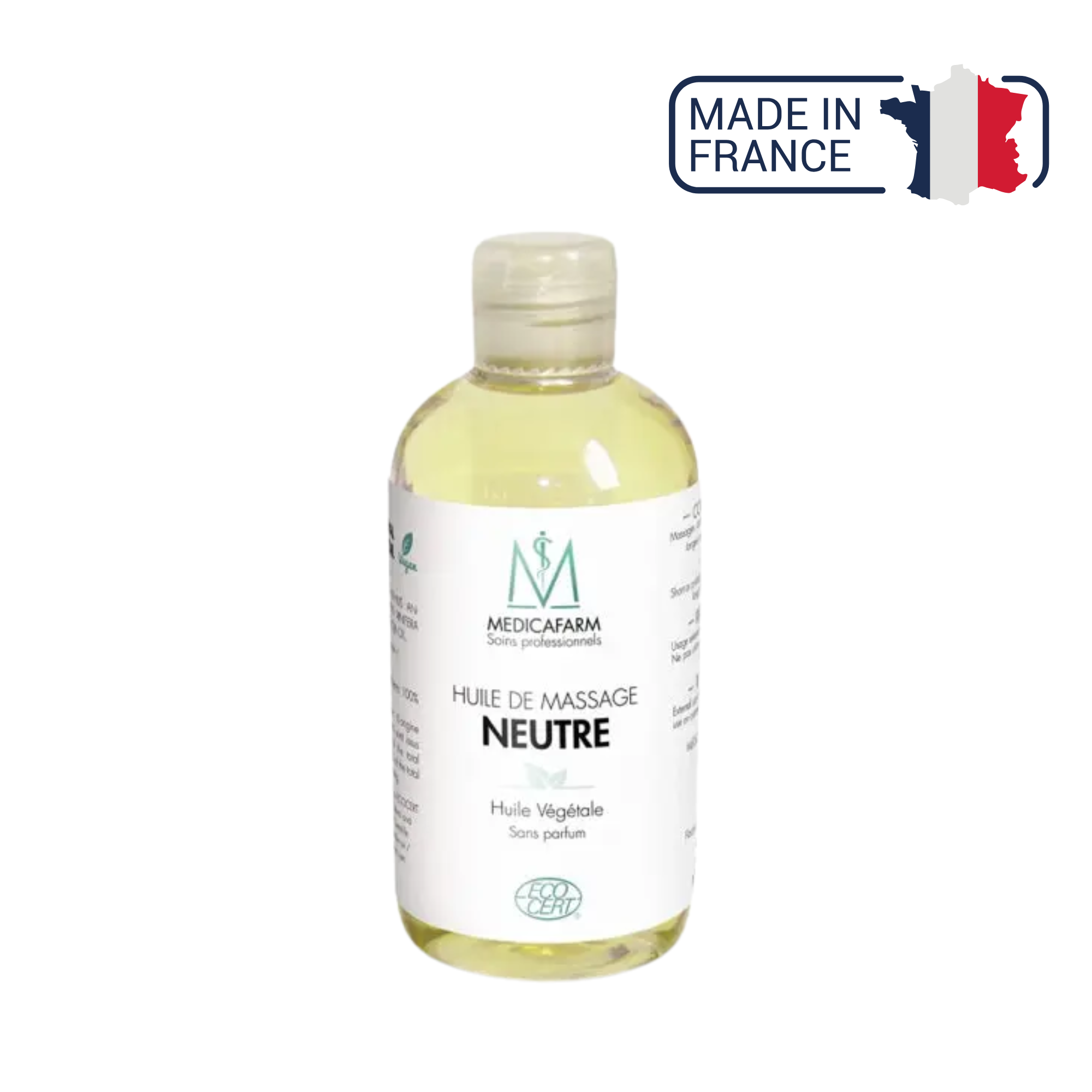 Huile de massage neutre végétale - Flacon Stop-goutte 250 ml - Medicafarm